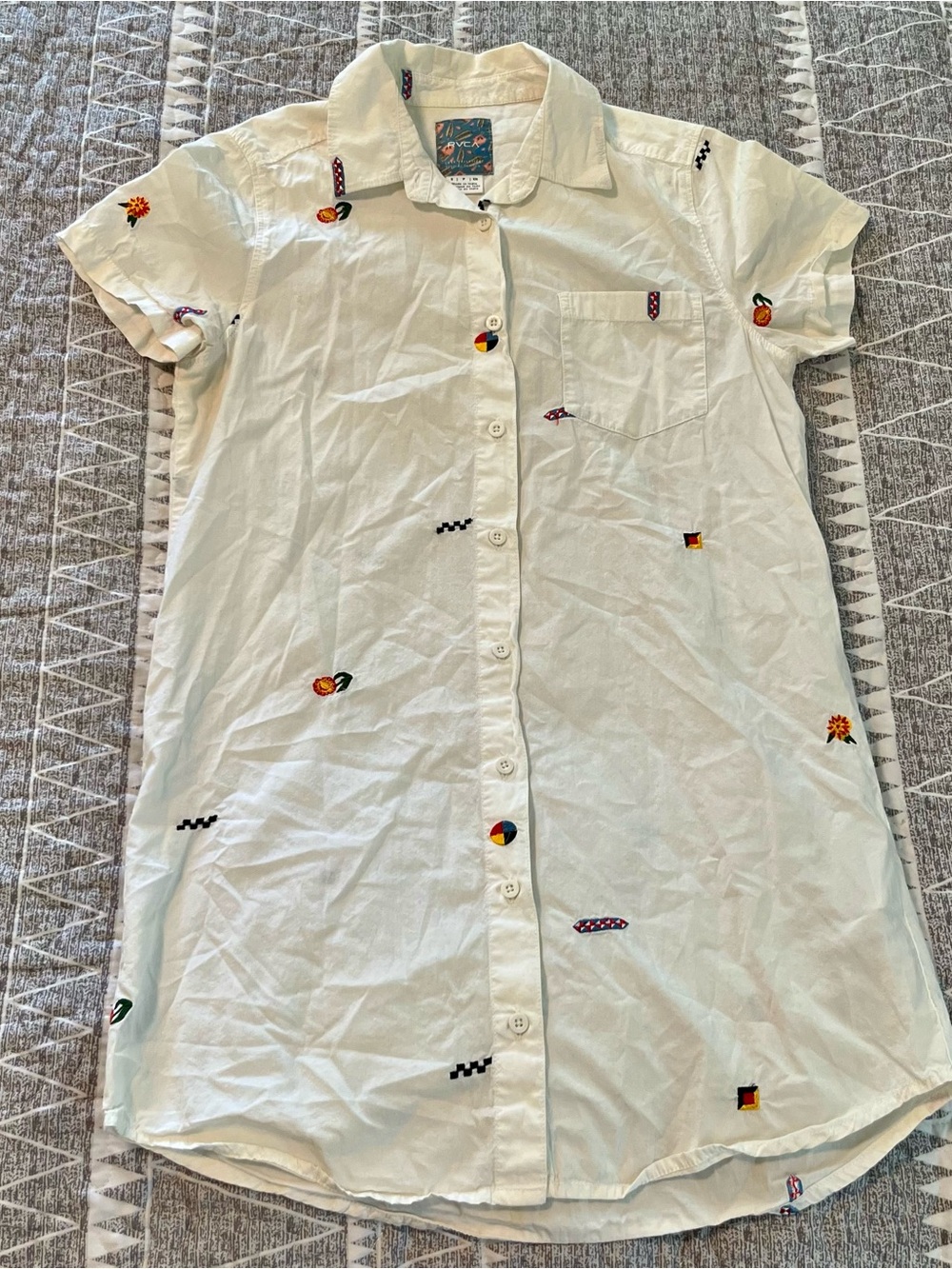 RVCA x Luke Pelletier Special Edition White Embroidered Shirt Dress 100% Cotton